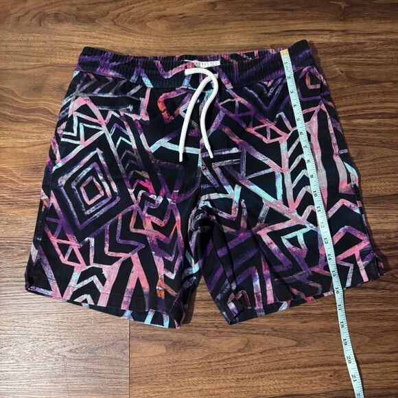 Zipcode Geometric Print Chino Shorts Mens Size Small Black Purple Cotton - Picture 3 of 8